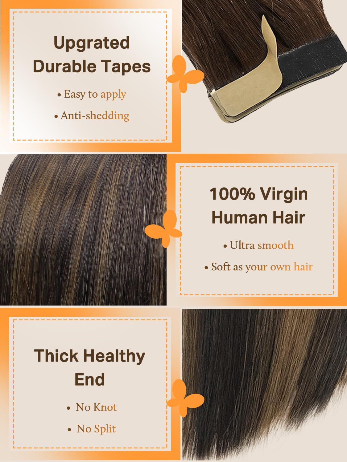 DOORES Tape In Hair Extensions 20pcs in natural colour