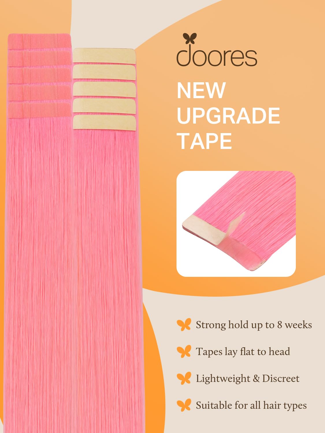 DOORES Tape In Hair Extensions close-up of adhesive tape