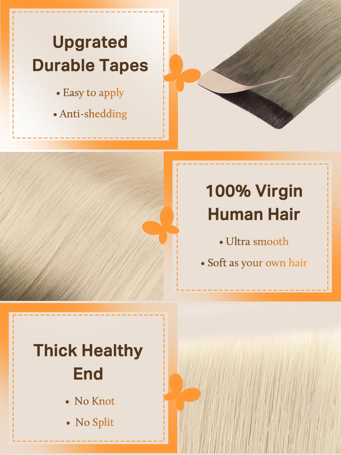DOORES Tape in Hair Extensions colour range display