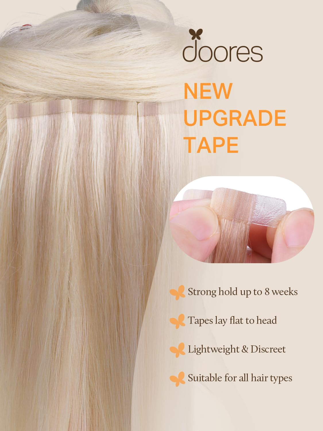 DOORES Tape in Hair Extensions displayed on a model