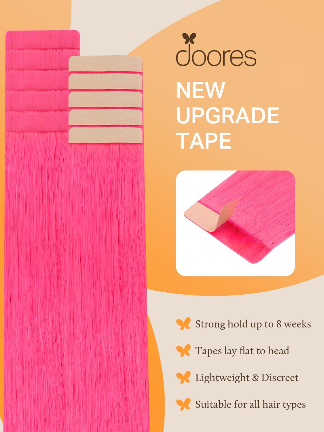 DOORES Tape In Hair Extensions displayed with color match guide