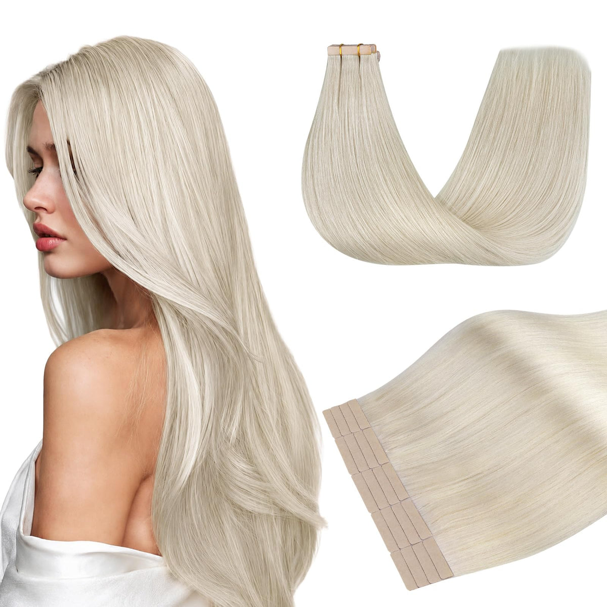 DOORES Tape In Hair Extensions front view, 100g