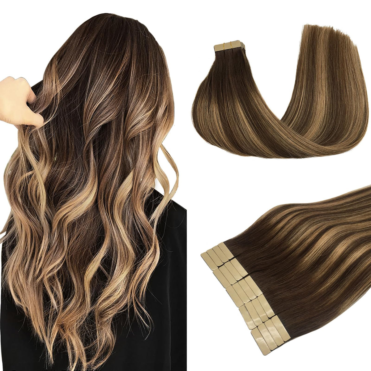 DOORES Tape In Hair Extensions front view showing 10" length