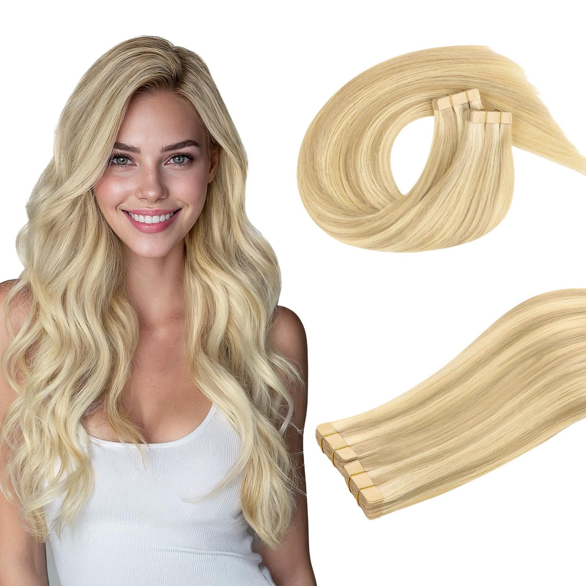 DOORES Tape in Hair Extensions front view with natural silky finish