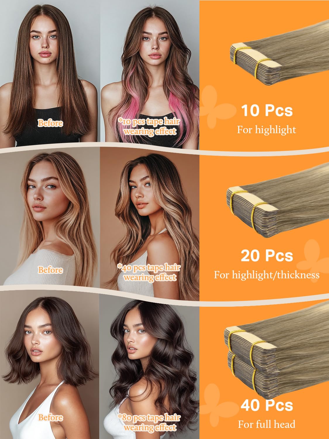 DOORES Tape in Hair Extensions in solid colour