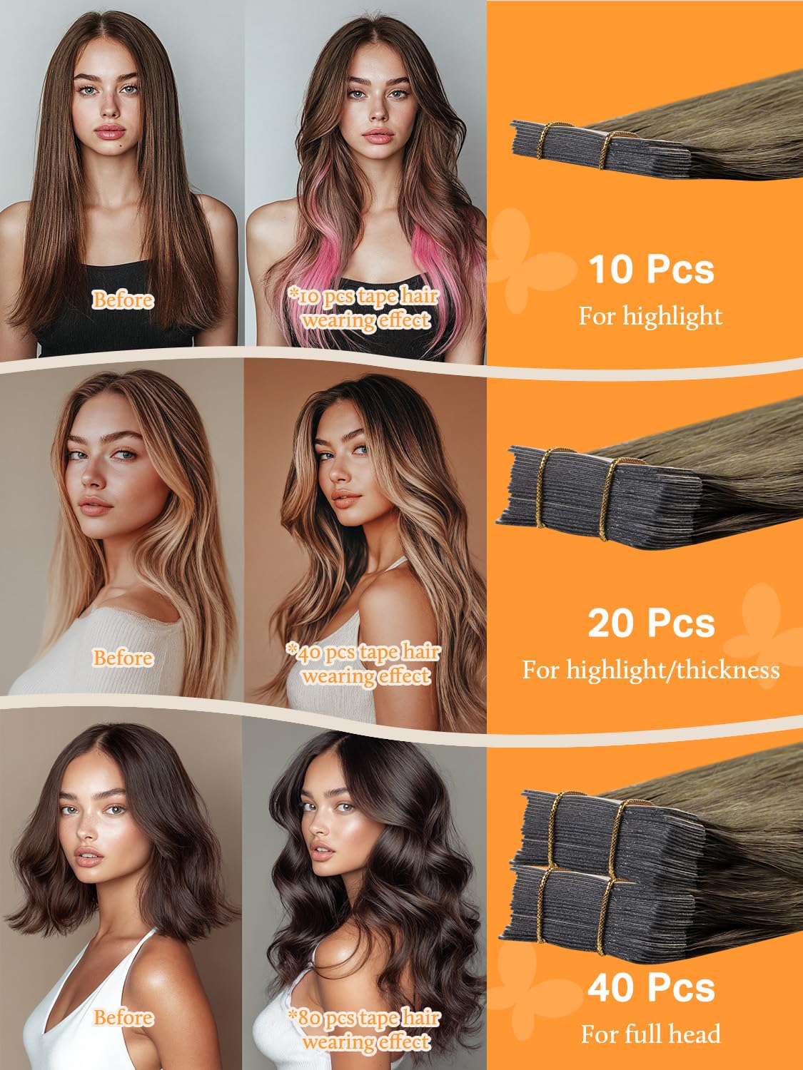 DOORES Tape in Hair Extensions in solid colour