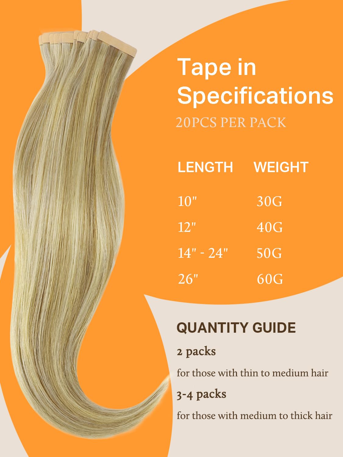 DOORES Tape in Hair Extensions in various lengths