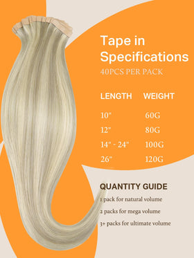 DOORES Tape in Hair Extensions showing length options