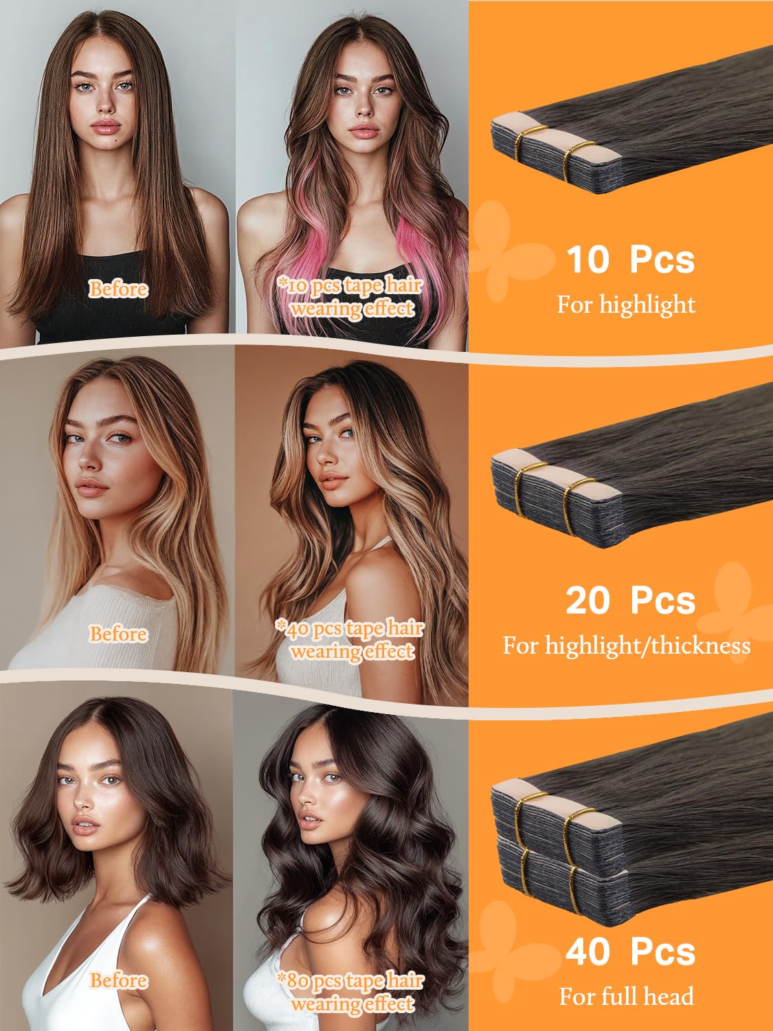 DOORES Tape in Hair Extensions showing texture