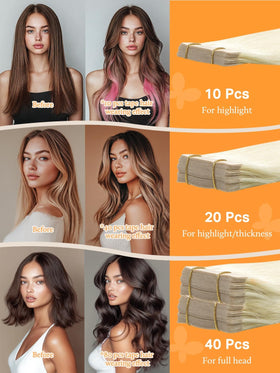 DOORES Tape in Hair Extensions showing various lengths