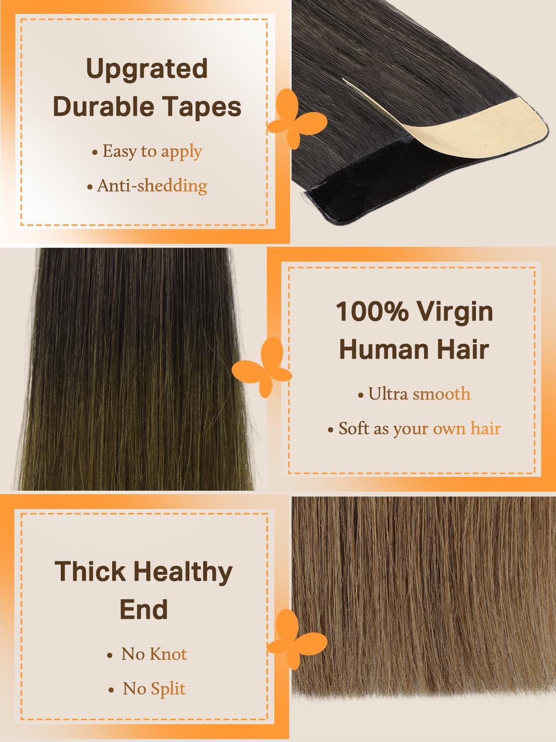 DOORES Tape in Hair Extensions various lengths displayed