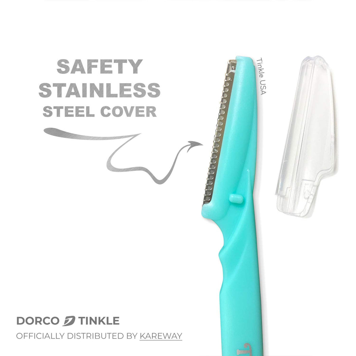 DORCO Tinkle Dermaplaning Tool set displayed on a vanity