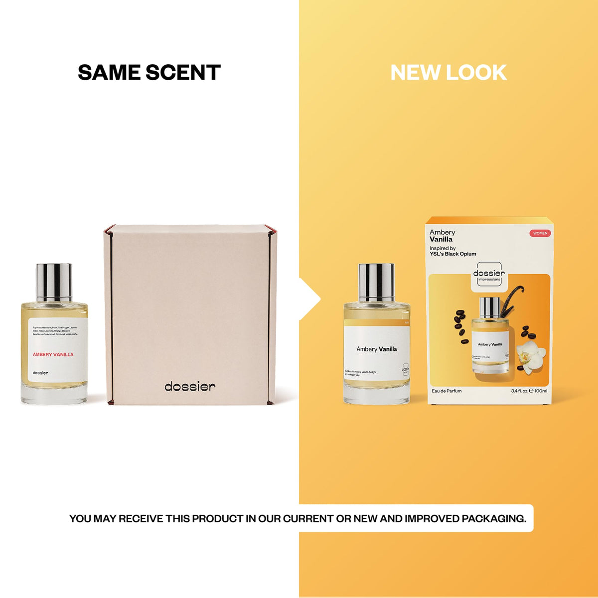 Dossier Ambery Vanilla fragrance with floral background