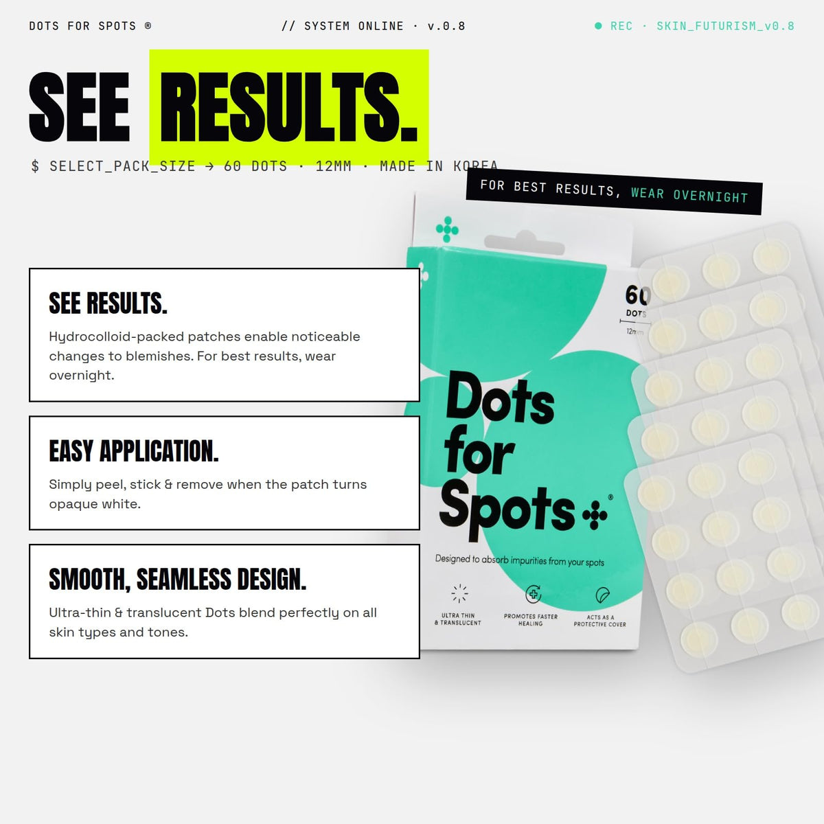 Dots for Spots Pimple Patches with application instructions