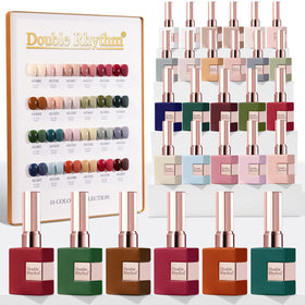 Double Rhythm 28Pcs Gel Nail Polish Set Burgundy Green Collection front view