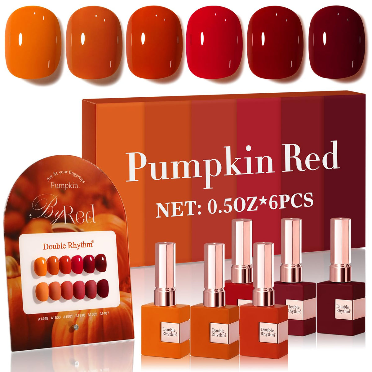 Double Rhythm 6 Pcs Gel Polish Set with dark light brown, orange, and maroon shades