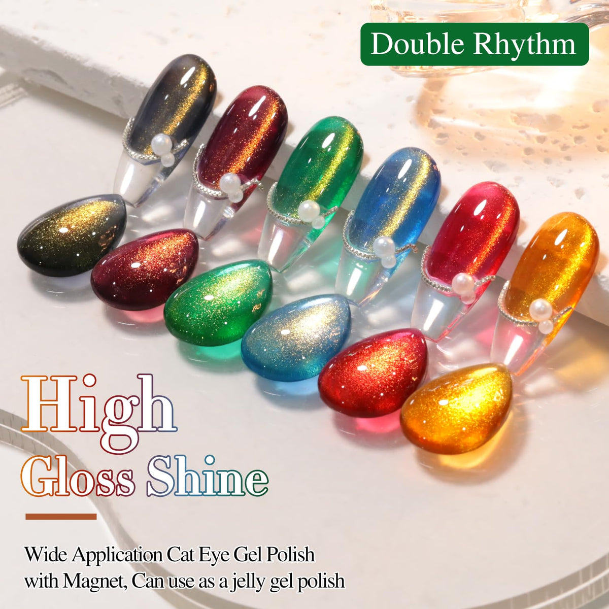 Double Rhythm Cat Eye Gel Nail Polish bottles showing different colors