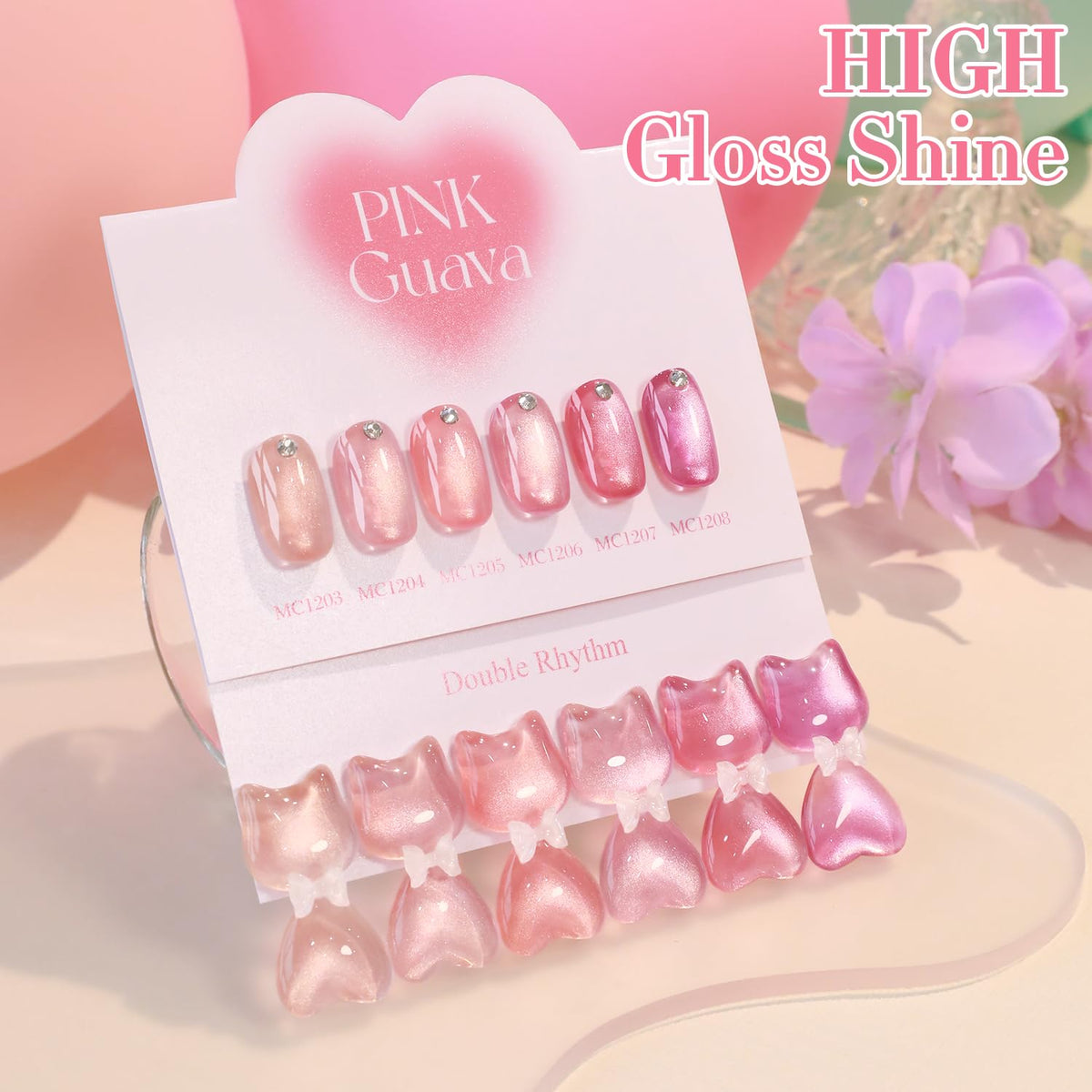 Double Rhythm Cat Eye Gel Nail Polish bottles with a UV lamp