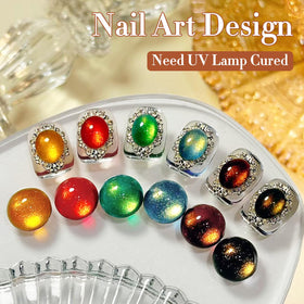 Double Rhythm Cat Eye Gel Nail Polish set displayed with nail art tools