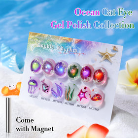 Double Rhythm Cat Eye Gel Nail Polish Set displayed with nail art tools