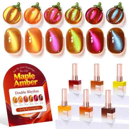 Double Rhythm Cat Eye Gel Nail Polish Set of 6, 15ml bottles with shimmer finish