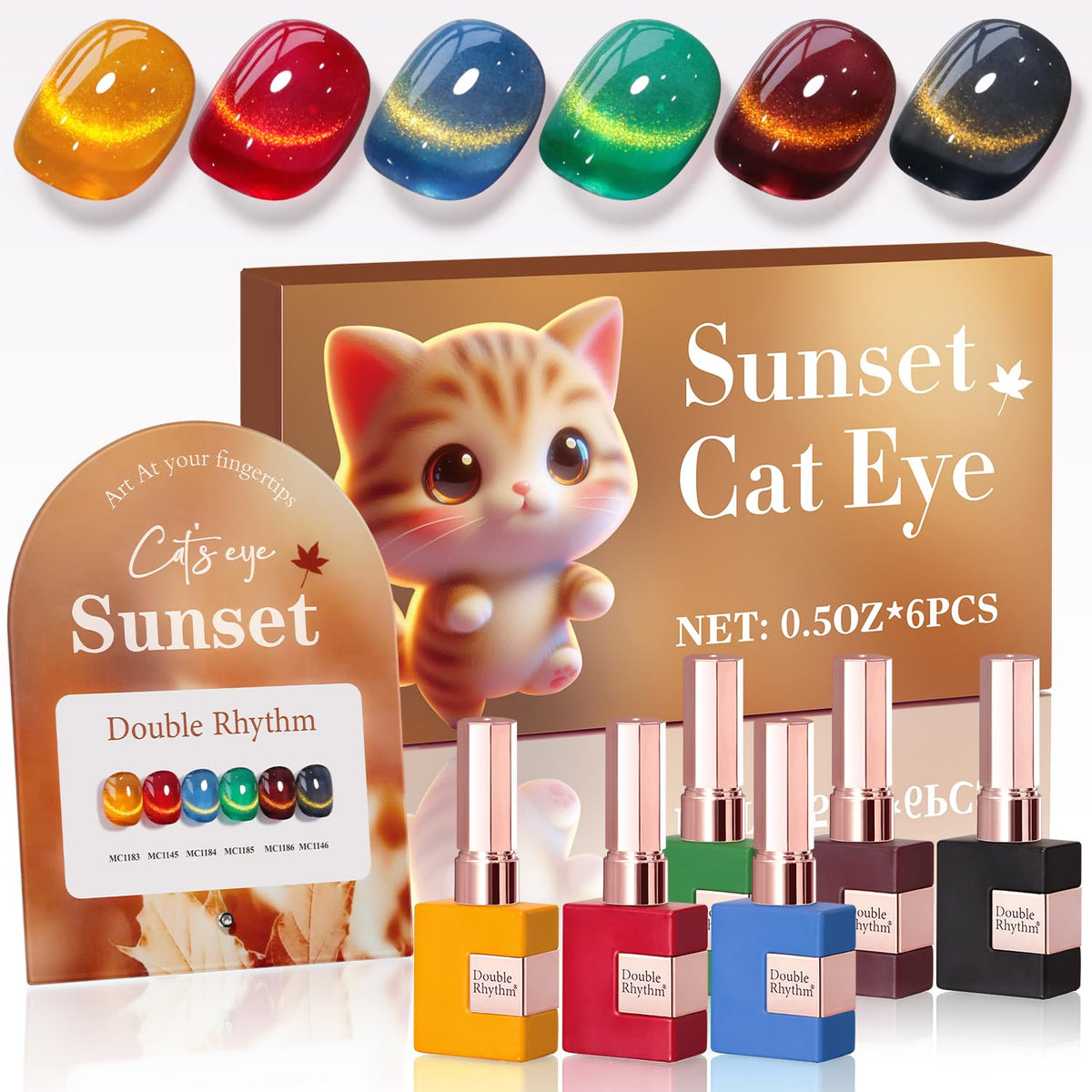 Double Rhythm Cat Eye Gel Nail Polish Set of 6 bottles front view