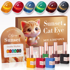 Double Rhythm Cat Eye Gel Nail Polish Set of 6 bottles front view