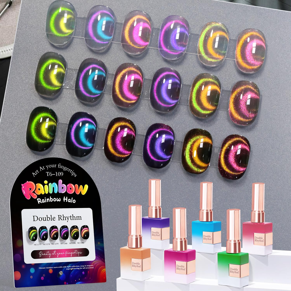 Double Rhythm Cat Eye Gel Nail Polish Set of 6 bottles front view