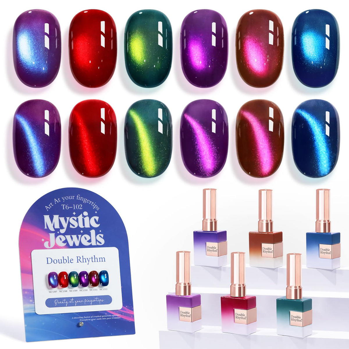 Double Rhythm Cat Eye Gel Nail Polish Set of 6 bottles in assorted colours