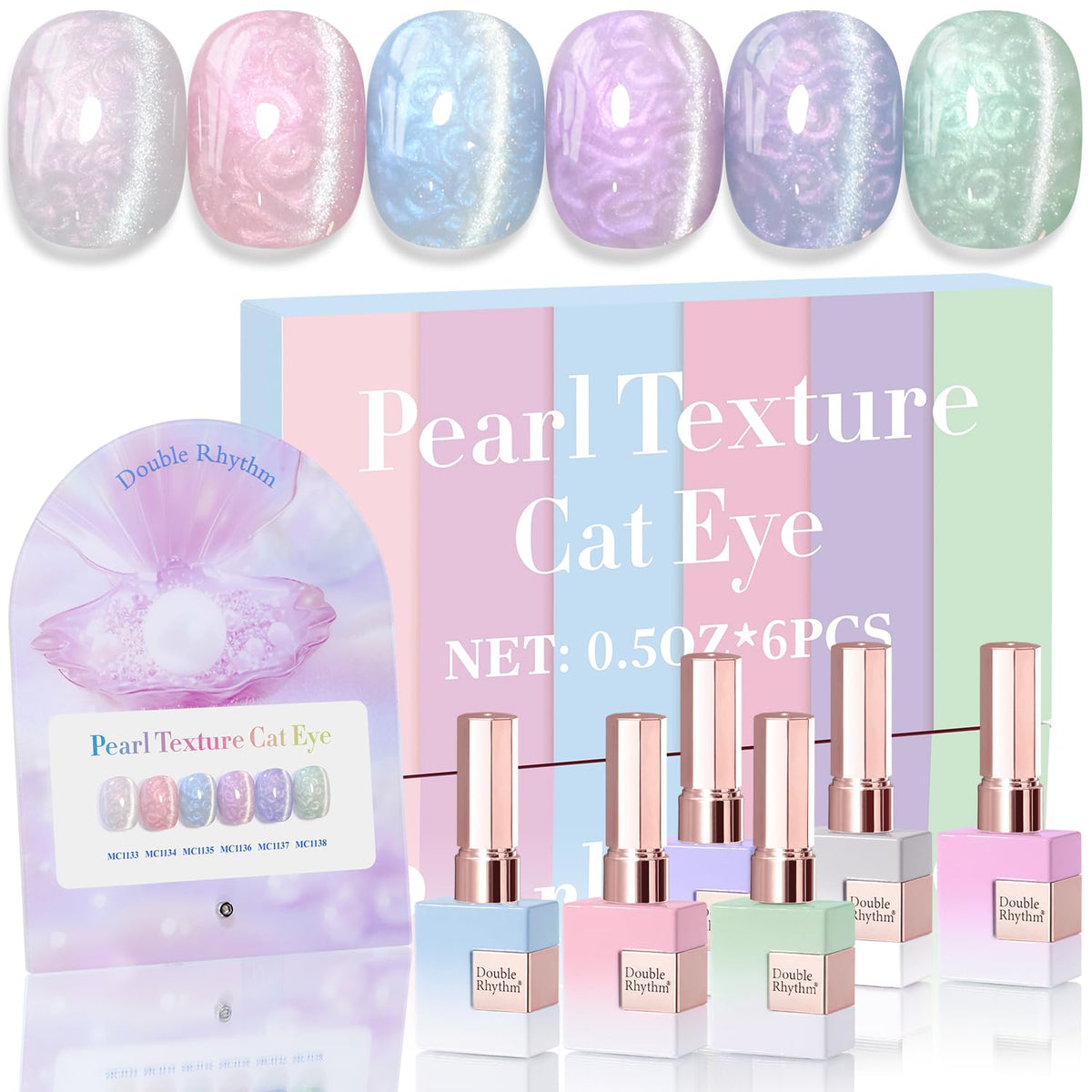 Double Rhythm Cat Eye Gel Nail Polish Set of 6 bottles in shimmer colours