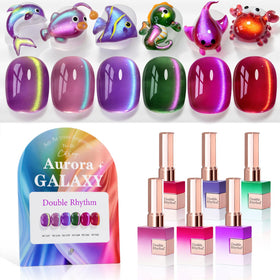 Double Rhythm Cat Eye Gel Nail Polish Set of 6 bottles with shimmer