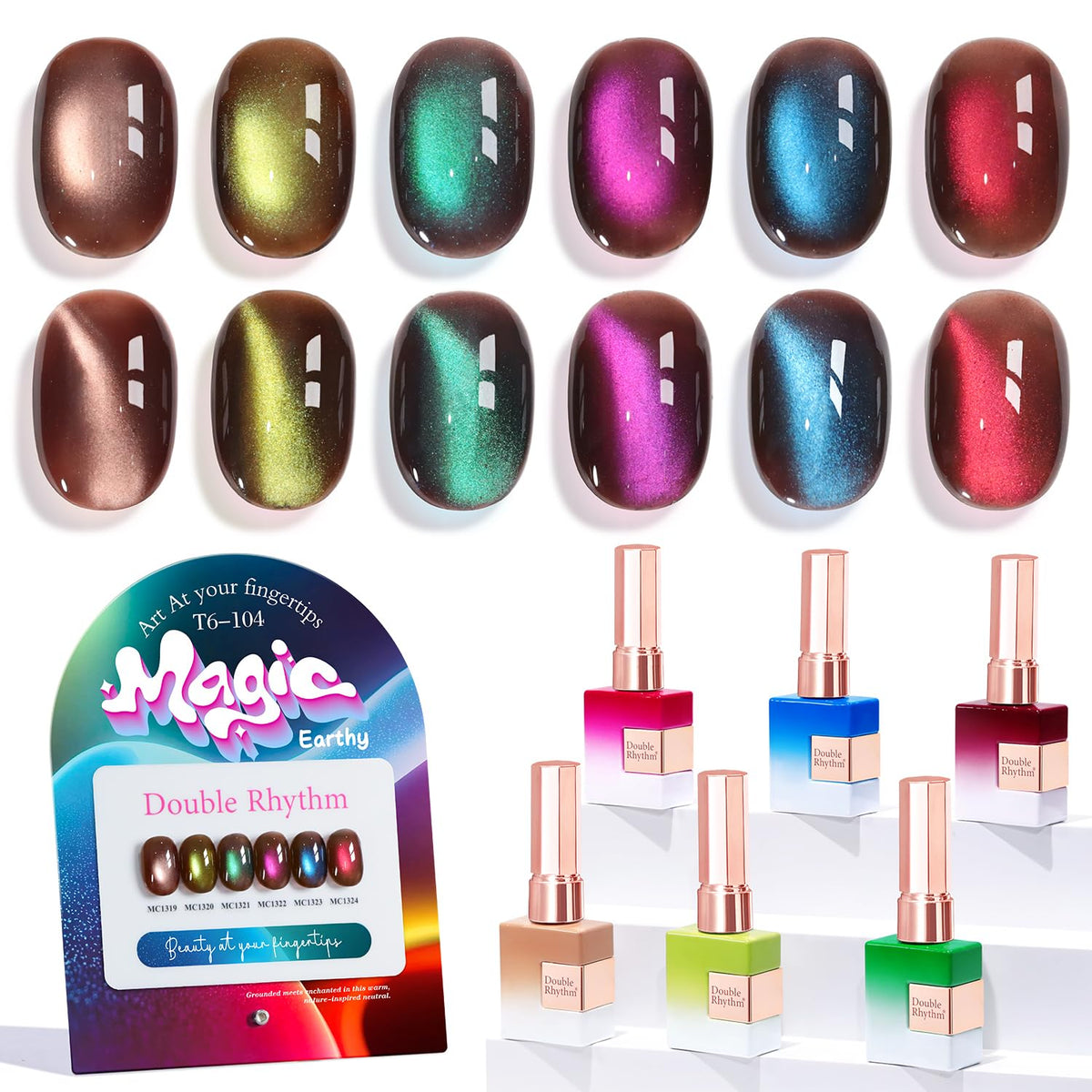 Double Rhythm Cat Eye Gel Nail Polish Set of 6 front view