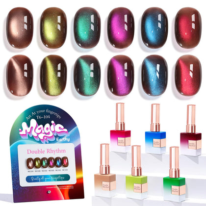 Double Rhythm Cat Eye Gel Nail Polish Set of 6 front view