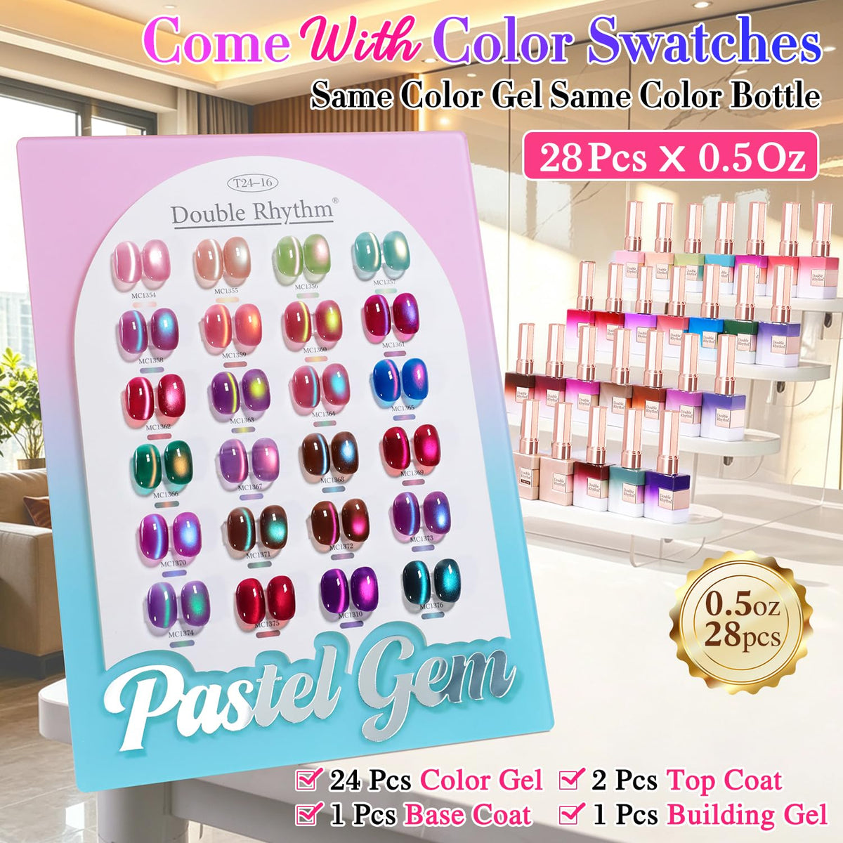 Double Rhythm Cat Eye Gel Nail Polish Set with base and top coat