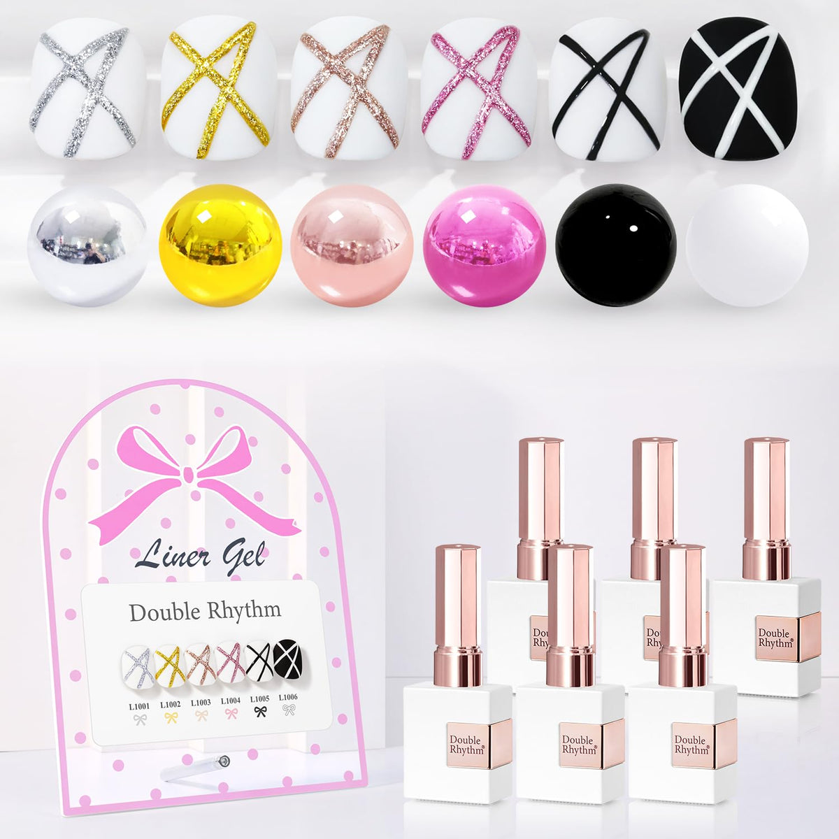 Double Rhythm Gel Liner Polish Set 6 Pcs 15 ML bottles in assorted colours
