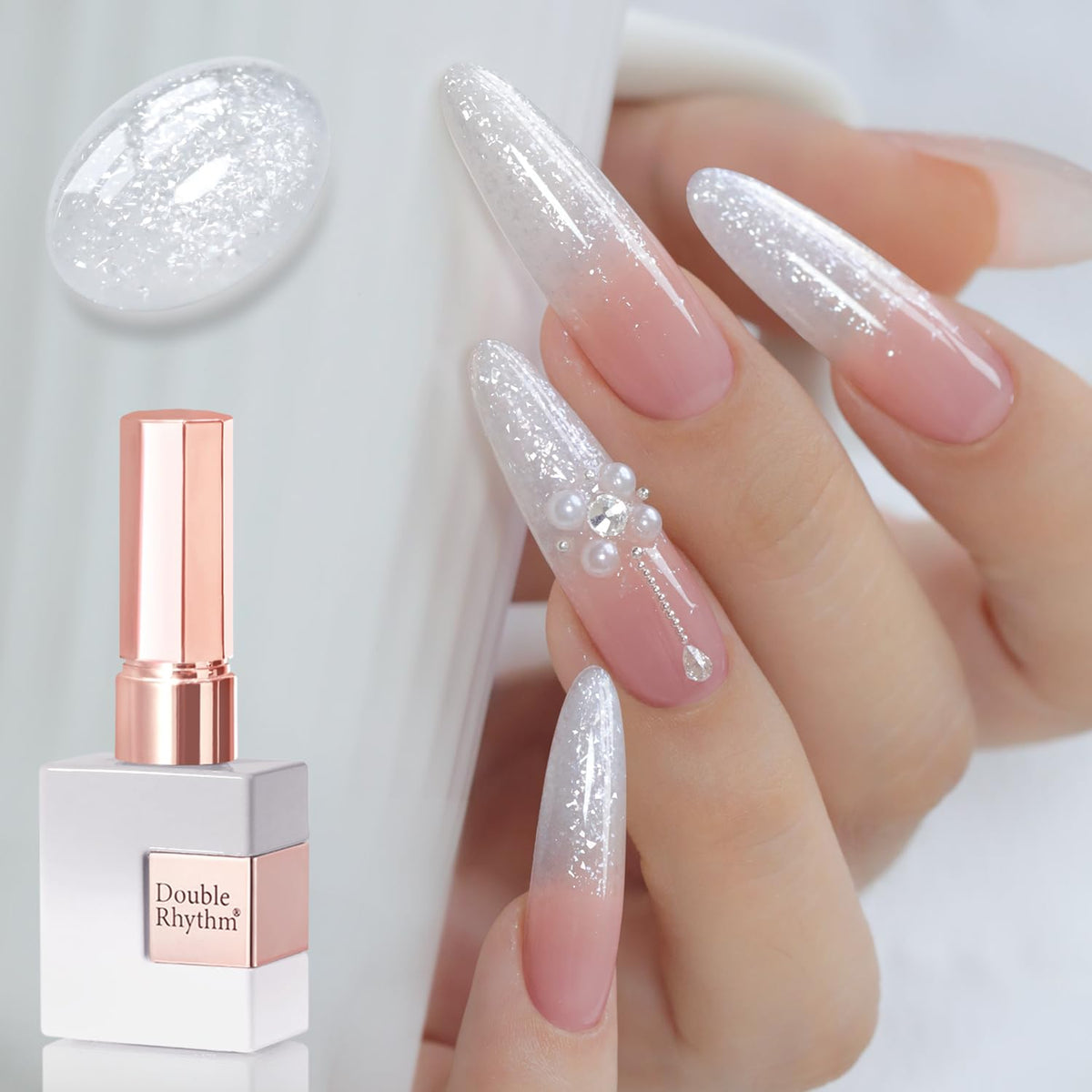 Double Rhythm Gel Nail Polish 15ML milky snow glitter front view