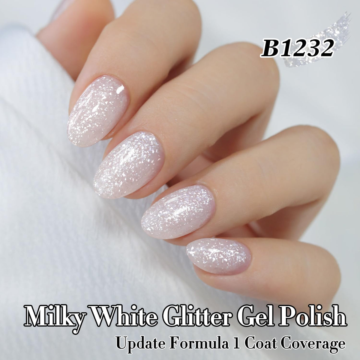 Double Rhythm Gel Nail Polish 15ML milky snow glitter in use with UV lamp