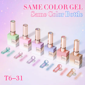 Double Rhythm Gel Nail Polish bottles arranged on a table