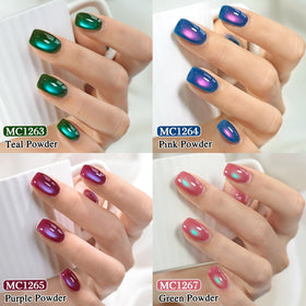 Double Rhythm Gel Nail Polish bottles with cat eye powder effects