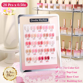 Double Rhythm Gel Nail Polish Set 28Pcs displayed with curing lamp