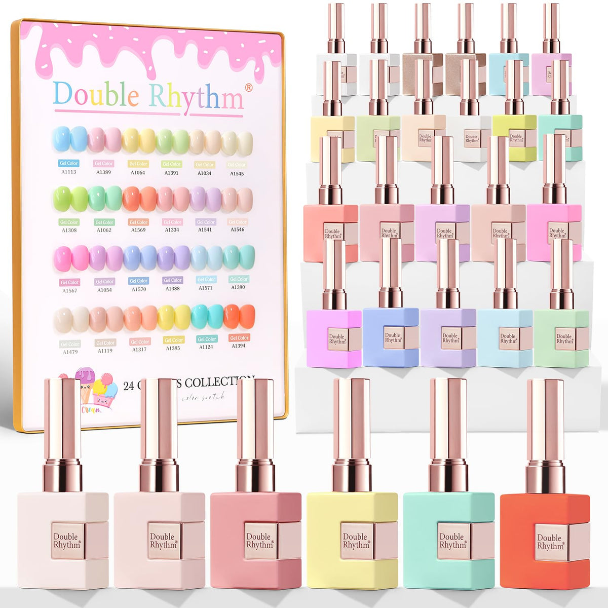 Double Rhythm Gel Nail Polish Set 28Pcs Pastel Candy Collection front view