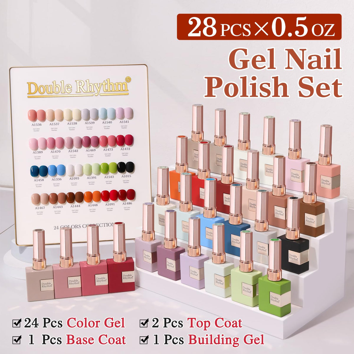 Double Rhythm Gel Nail Polish Set 28Pcs showing vibrant nail polish colours