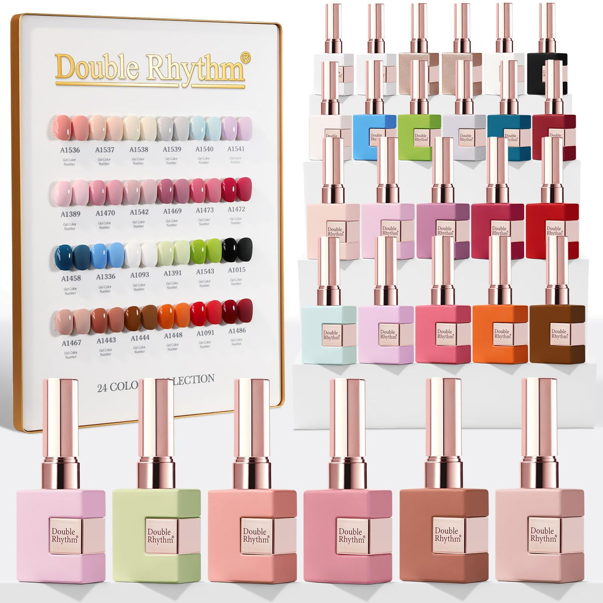 Double Rhythm Gel Nail Polish Set 28Pcs White Pink Collection front view