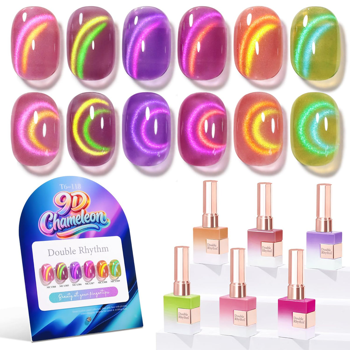 Double Rhythm Gel Nail Polish Set of 6 bottles front view
