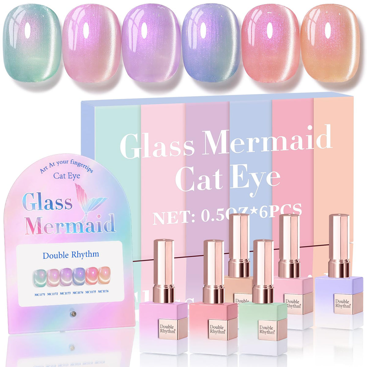 Double Rhythm Gel Nail Polish Set of 6 bottles in Mermaid Pink