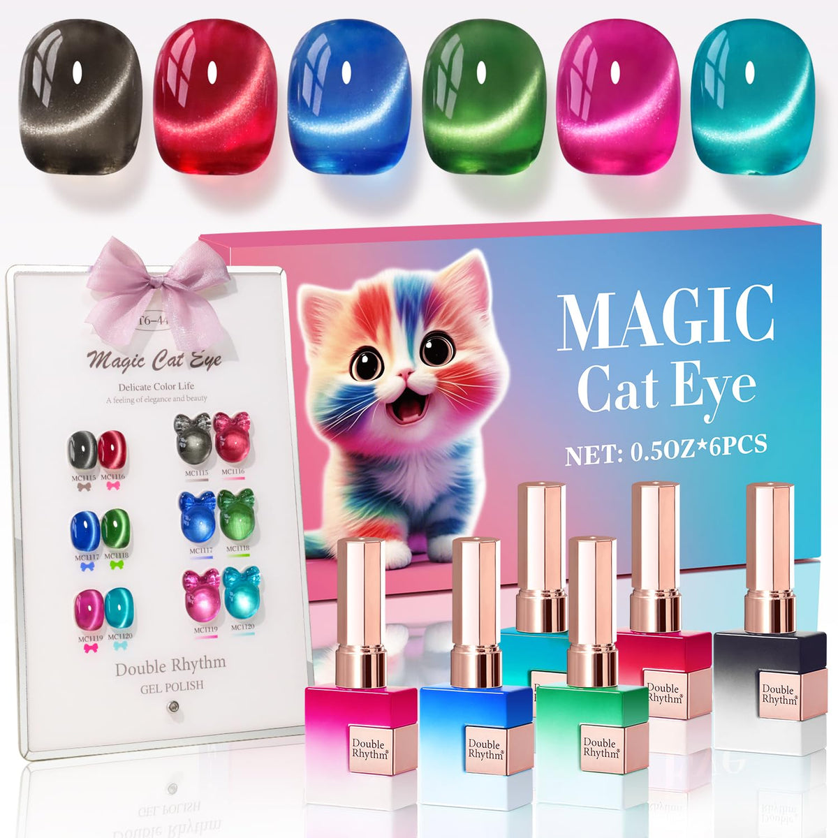 Double Rhythm Gel Nail Polish Set of 6 bottles with shimmer finish