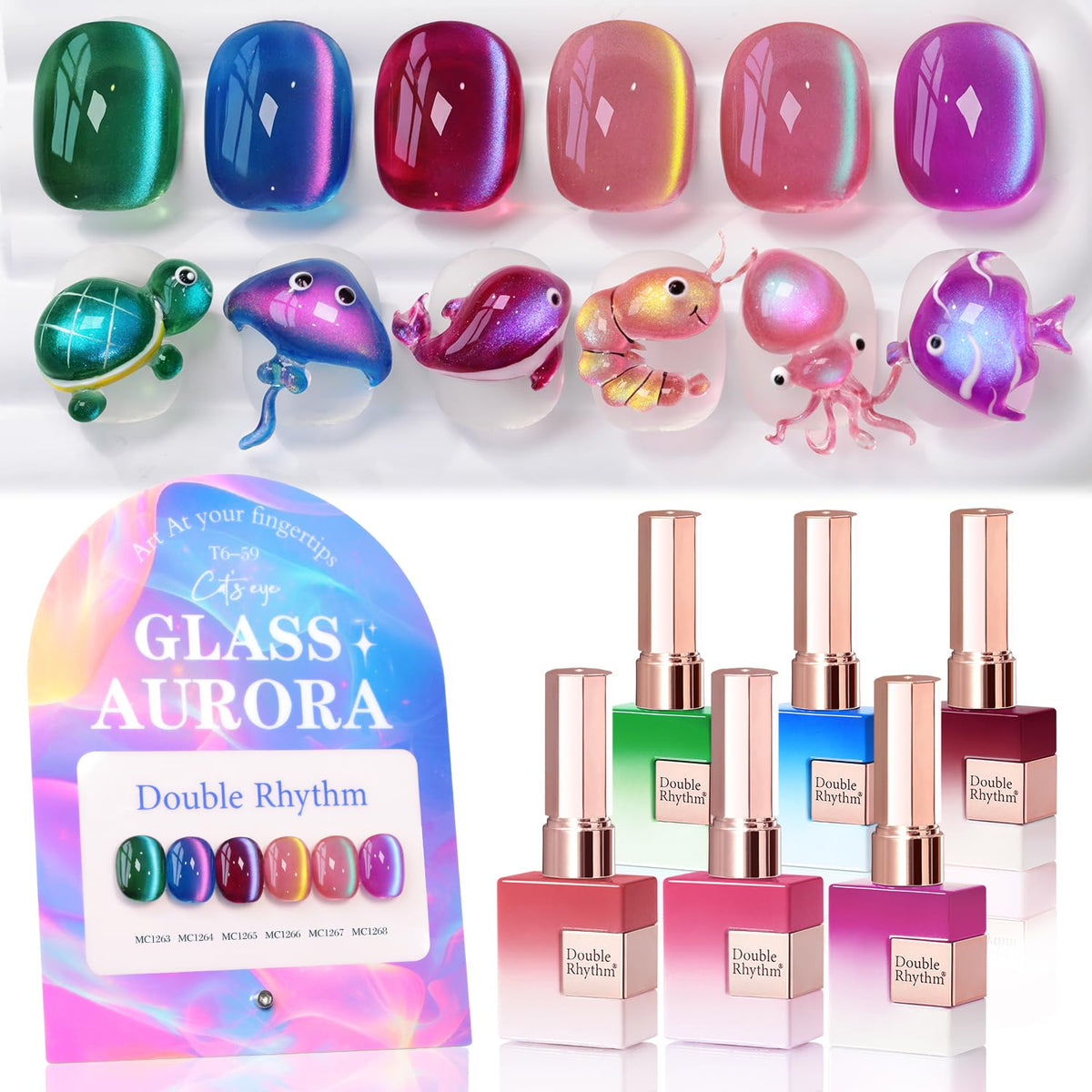 Double Rhythm Gel Nail Polish Set of 6 bottles with shimmer glitter