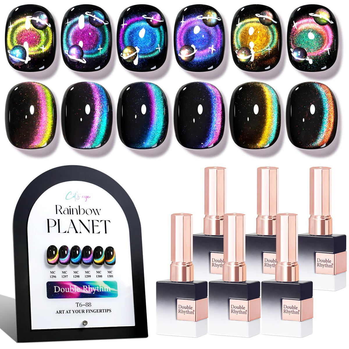 Double Rhythm Gel Nail Polish Set of 6 bottles with shimmer glitter