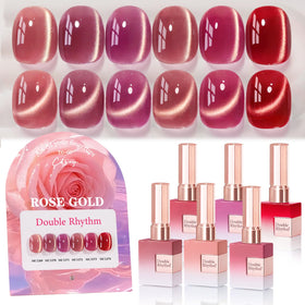 Double Rhythm Gel Nail Polish Set of 6 bottles with shimmer glitter in packaging