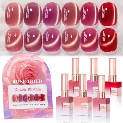 Double Rhythm Gel Nail Polish Set of 6 bottles with shimmer glitter in packaging